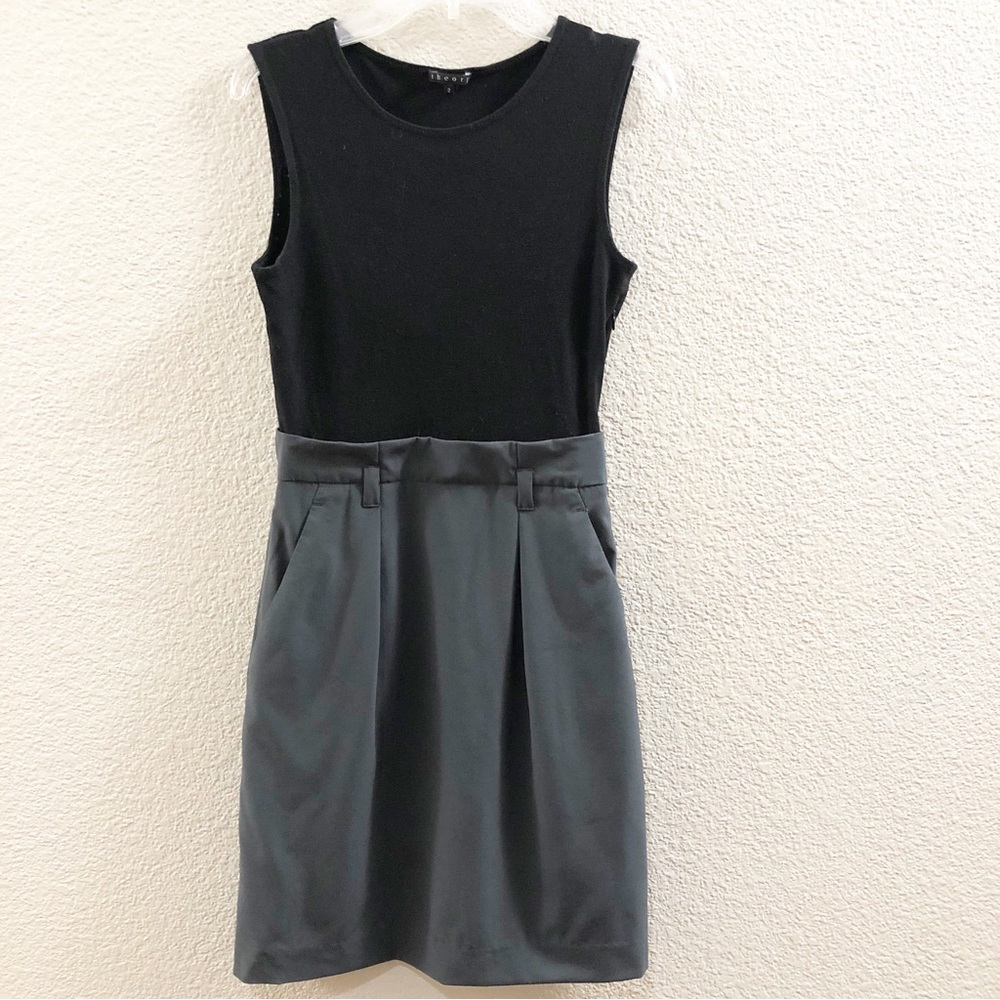 Theory Abrienda Stretch Wool Dress Sleeveless Black & Gray Size 2